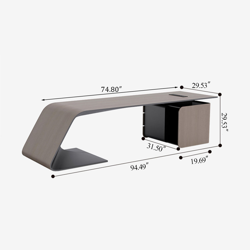 Minimalist Brown Rectangular Office Desk, 29.53" H x 94.49" W x 31.5" D