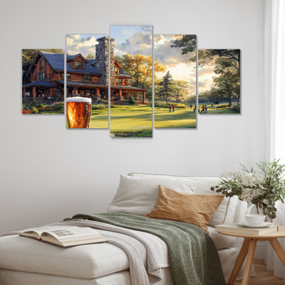 Parcours de golf vert avec chalet confortable IV - ensemble d'art mural de golf