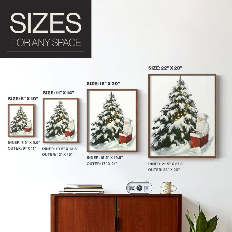 «Christmas Holiday Art CCXLV», reproduction d'art encadrée - bois massif, H 11 po x l 9 po, Walnut