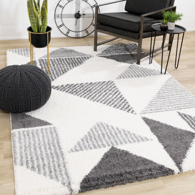 Cozy Modern Geometric Grey White Area Rug
