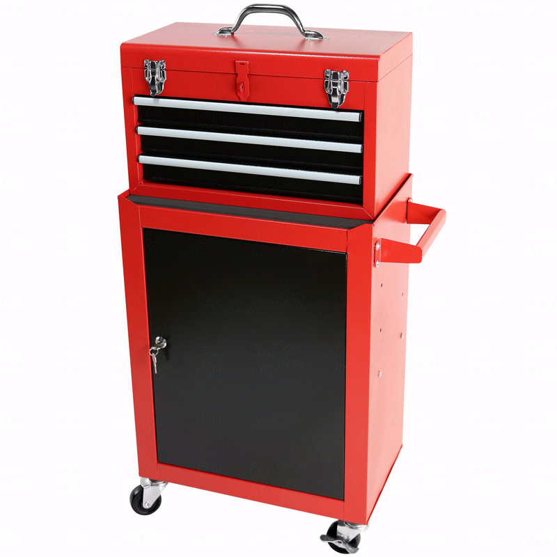 Armoire à outils à 3 tiroirs avec roulettes, armoire à outils avec grande armoire de rangement et tablettes réglables, armoire supérieure portable amovible avec système de verrouillage de l'armoire à outils (catégorie armoire à outils), roulant