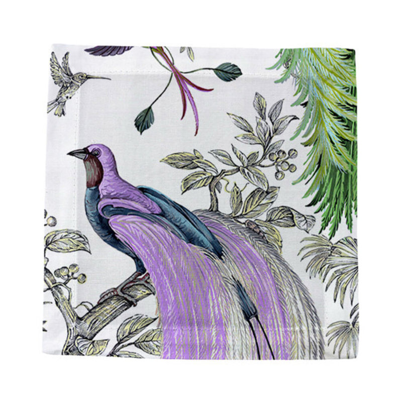 Audubon Exotica Cotton Sateen Cocktail Napkins, Lilac Green