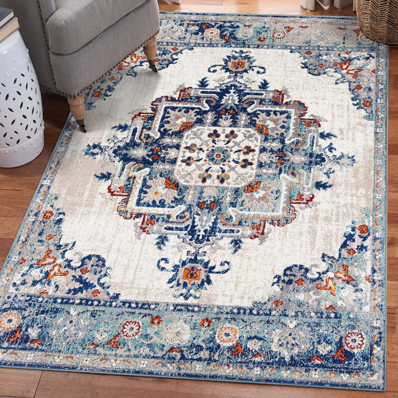 Tapis bleu / crème Beverly, Rectangle 8 pi x 10 pi