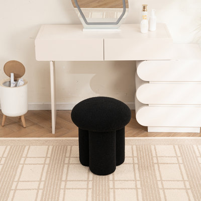Mushroom Vanity Stool, Sherpa Upholstered Round Ottoman, Modern Foot Stool For Living Room, Entryway, Bedroom