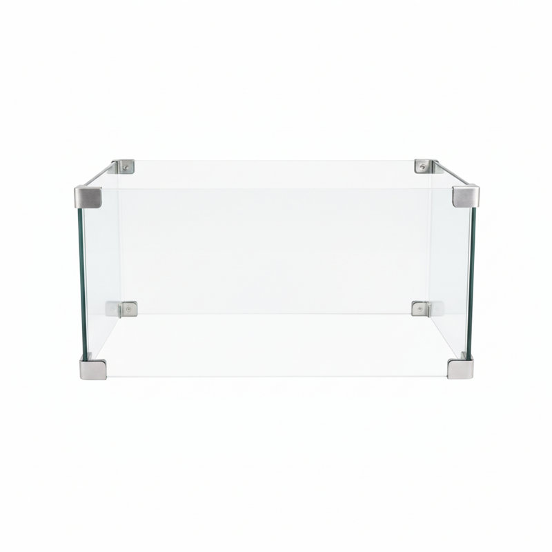 Verre trempé carré transparent de 30 po pour les brûleurs de foyer, fonction de flamme continue pare-vent, conception transparente de style charmant, installation facile et rapide, 17,99 po de profondeur, 4,01 po