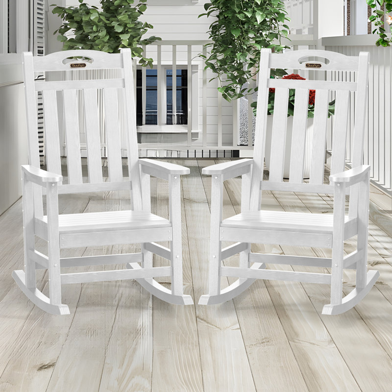 Outdoor Rocking Chairs Weather-Resistant HDPE Rocking Adirondack Chairs, White