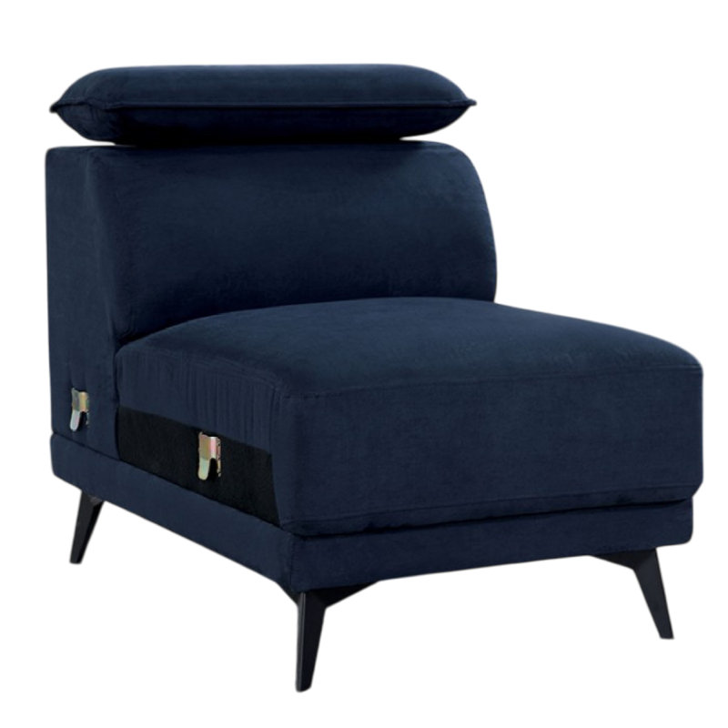 Chaise longue sans accoudoirs modulaire Panie, appui-tête réglable, tissu bleu marine, Bleu