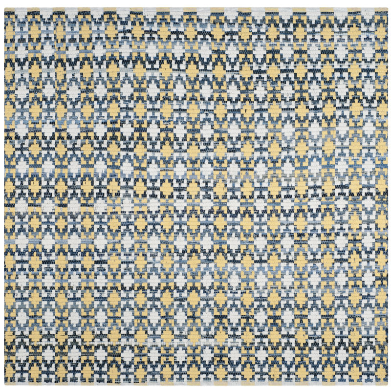 Aitken Hand Woven Cotton Geometric Rug, Square 4'
