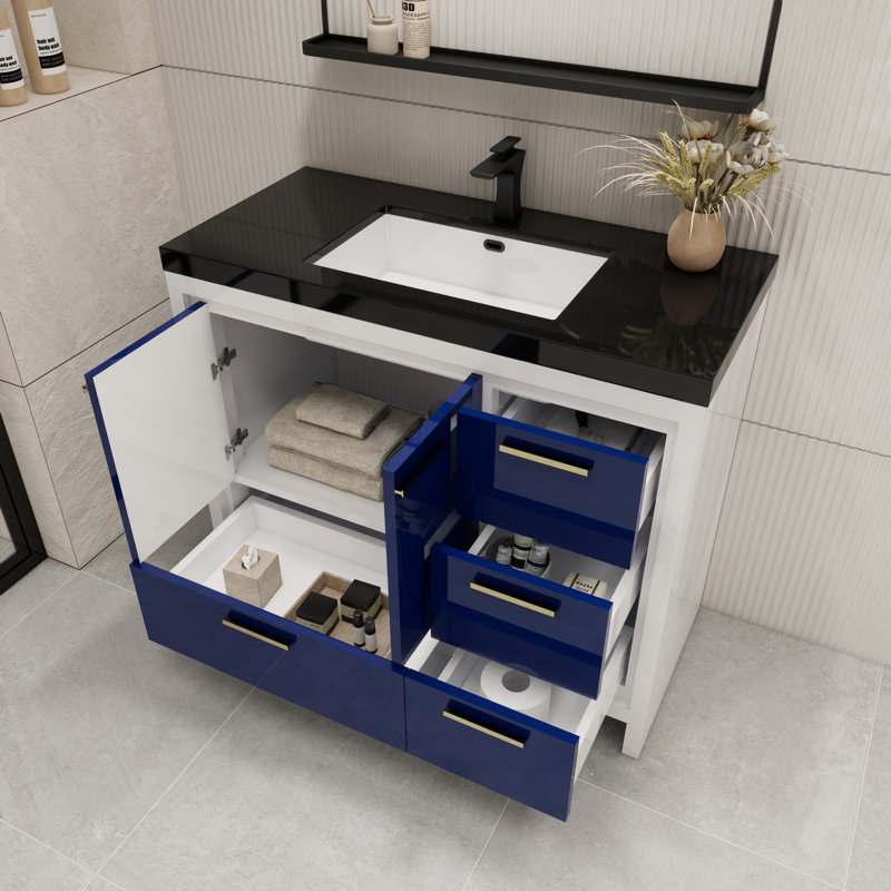 Ensemble de meuble-lavabo simple 42 po Ephesus, Bleu nuit ultrabrillant