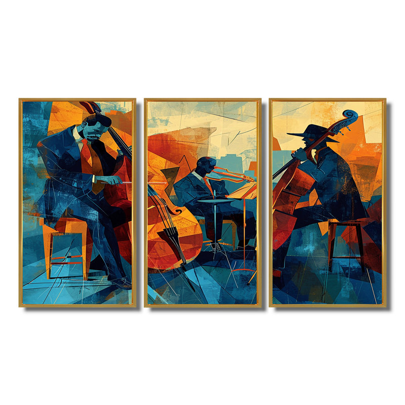 Miroir - ensemble d'art mural musicien, Cadre flottant doré, H 40 po x l 60 po x P 1 po
