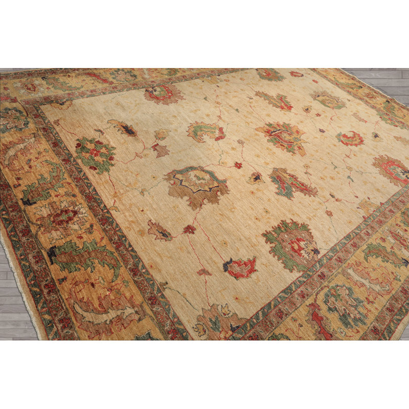 Tapis beige en laine noué à la main 9 pi 7 po x 12 pi 9 po Oushak