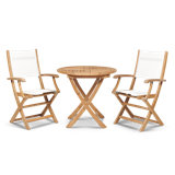 Stella 3-Piece Teak Outdoor Bistro Set Folding Table And Armchairs In White PVC-coated polyester Fabric