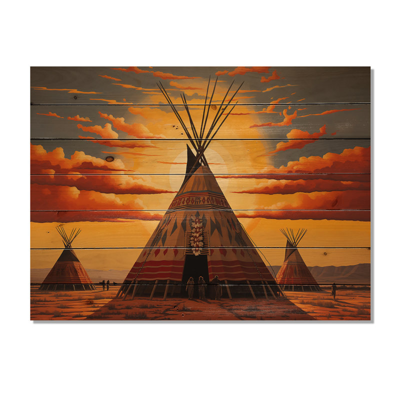 Native Tipi Orange Collage II sur bois, H 10 po x l 20 po x P 0,78 po