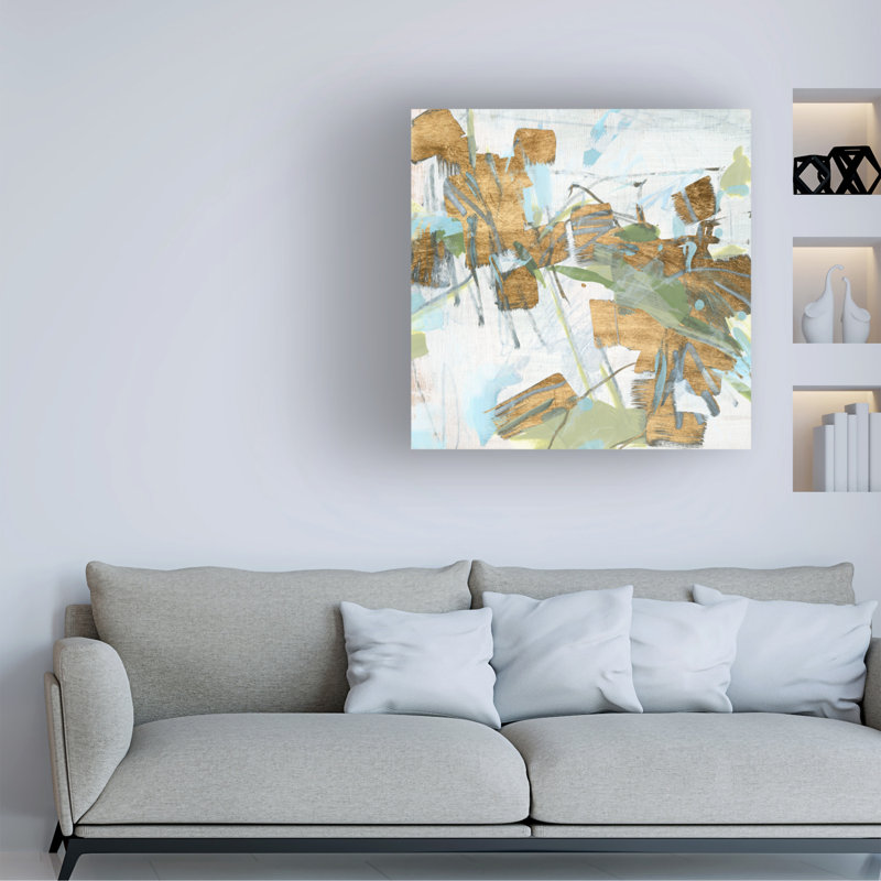 Art mural sur toile tendue - «Blue Gold Ice II» de June Erica Vess pour décoration de salon, de chambre à coucher ou de bureau - 14 x 14