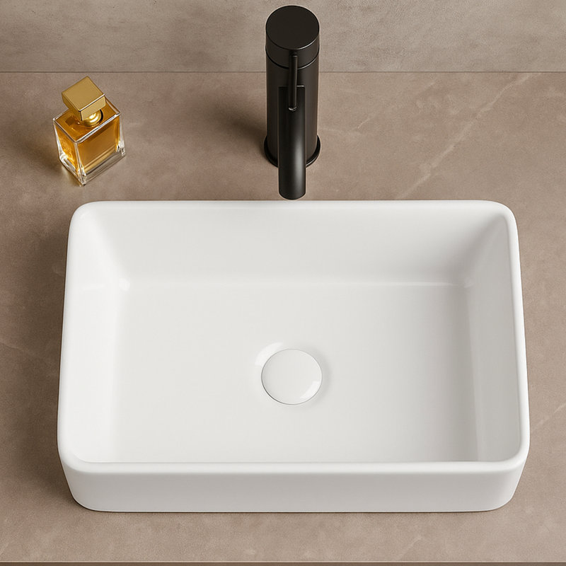 Eleen 16" X 12" White Rectangle Ceramic Countertop Bathroom Vanity Vessel Sink Art Basin