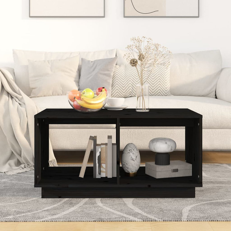Nikolaj Solid Wood Floor Shelf Coffee Table with Storage, Black