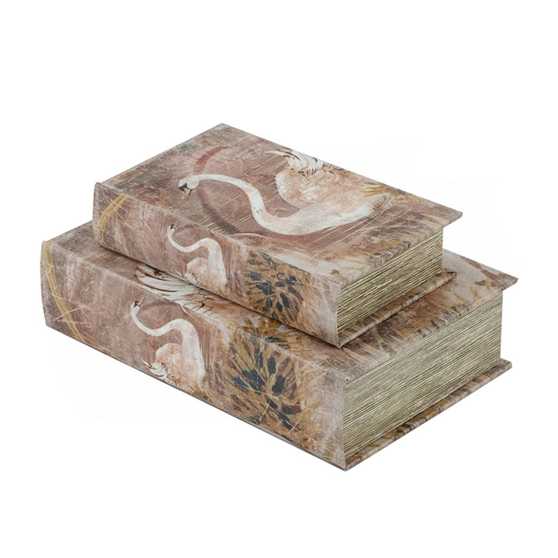 Ensemble de 2 boîtes à livres décoratives rustiques avec motifs de cygnes