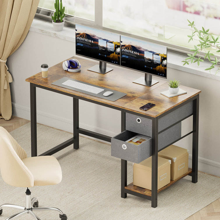 Computer Desk Small Office Desk 40 Inch Writing Desks Small Space Desk  Study Table Modern Simple Style Work Table with Storage Bag Headphone Hook  Wooden Tabletop Metal Frame for Home, Bedroom 