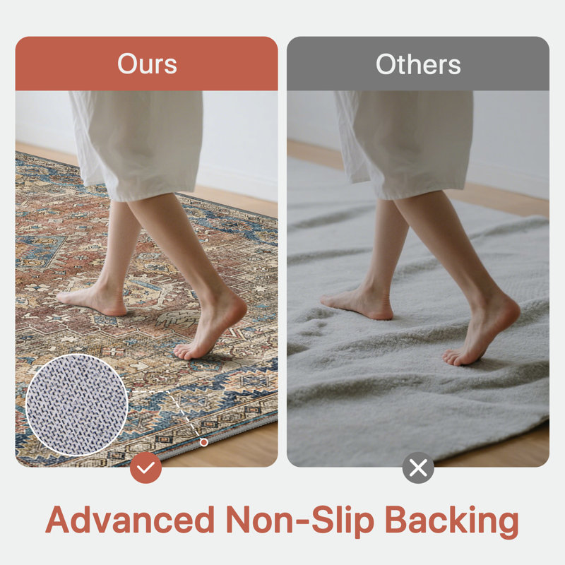 Oriental Neutral Vintage Machine Washable Non-Slip Red / Beige Indoor Area Rug, Rectangle 8' x 10', Red