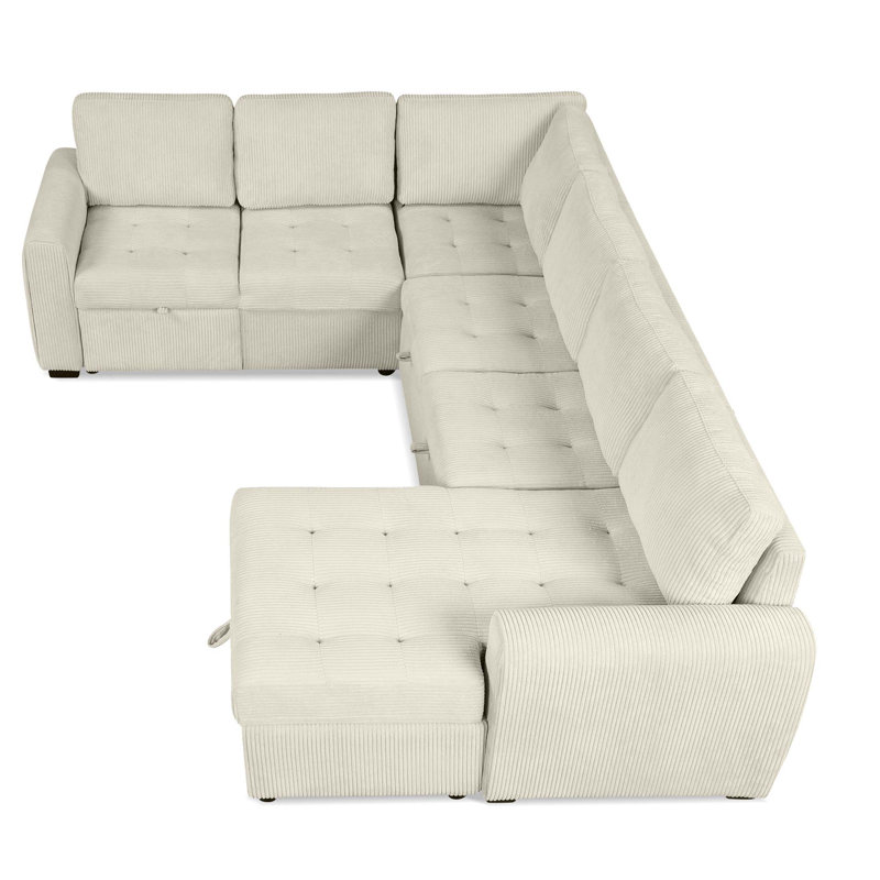 Canapé en velours côtelé avec accoudoirs carrés, Beige