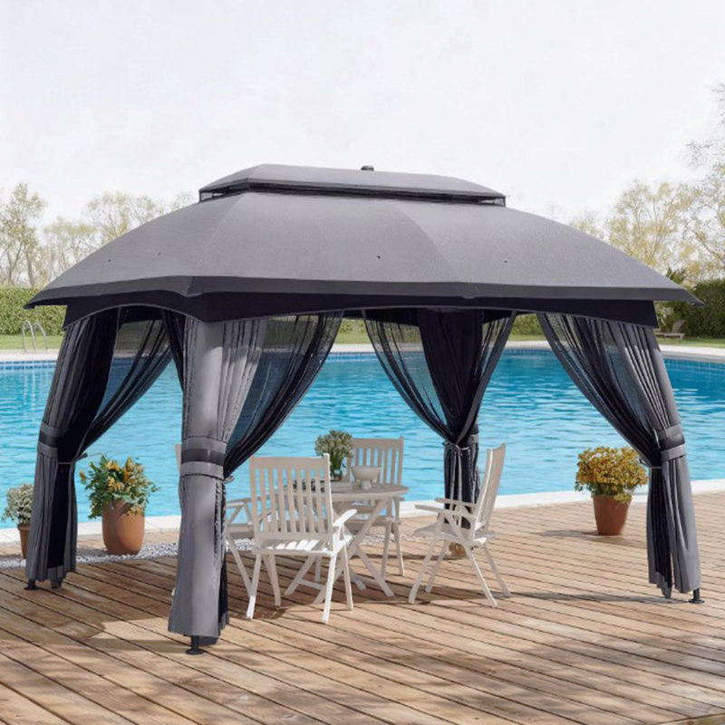 Gazebo, moustiquaire pour patio avec toit ventilé, Gris foncé