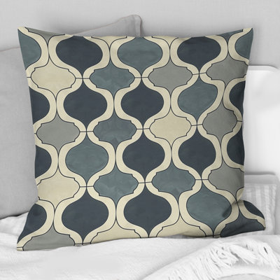 Beige Grey Quatrefoil Elegance I - Midcentury Throw Pillow