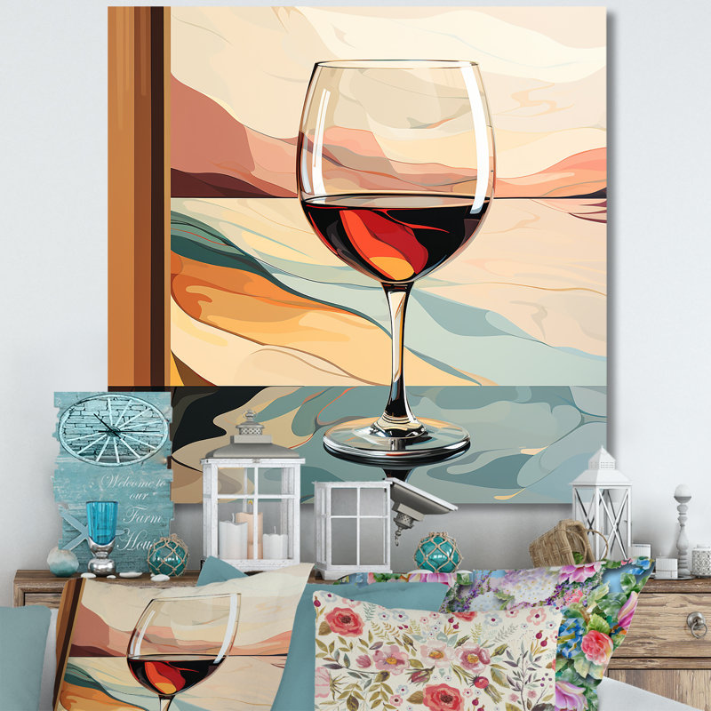 «Pink Crisp Elegance Of Wine Glass IV» - art mural vin, Toile tendue, H 36 po x l 36 po x P 1,5 po