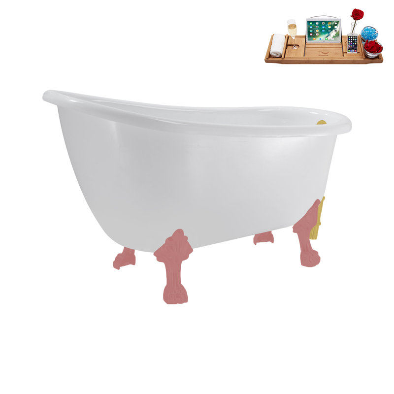 53.1'' x 25.6'' Soaking Acrylic Bathtub, Brushed Gold, Matte Pink