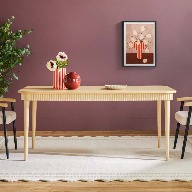 Aleric 71" Modern Fluted Easy Assembly Rectangle Solid Oak Wood Dining Table For 6 , Coastal Oak