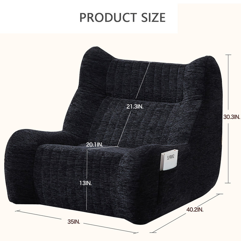 Fauteuil à billes surdimensionné en chenille, Noir