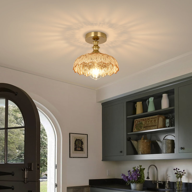 Vintage Semi-Flush Mount Ceiling Light, Petal Glass Shade Outperforms Basic Flush Mounts with Wider Light Coverage, Ideal for Living Room