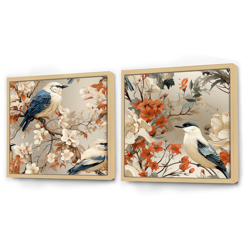 Lenora - Ensemble de 2 collages carrés floraux, H 16 po x l 33 po, Cadre flottant brun