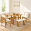 Ensemble de coin-repas 6 pièces avec banc, table en bois massif et chaises, blanc classique et style campagnard naturel