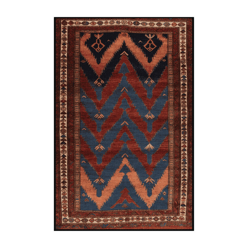 Machine Washable Persian Black Area Rug, Rectangle 7' x 10'