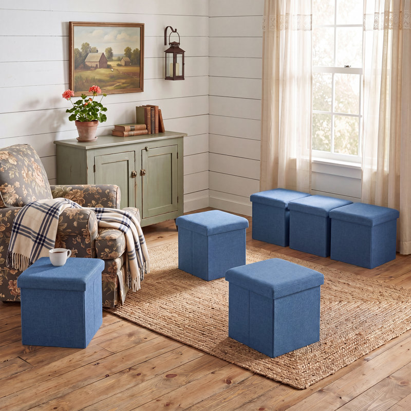 Cube de rangement pour repose-pieds 12 "(ensemble de 6), Mélange de lin bleu
