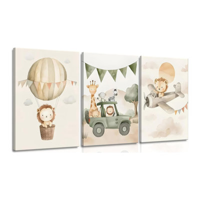 3Pcs Animals Nursery Canvas Wall Art Neutral Wild Animals Painting Picture Wall Decor Wilderness Adventure Themeposter Printing Artwork For Living Room Bedroom Kids Room Home Decor