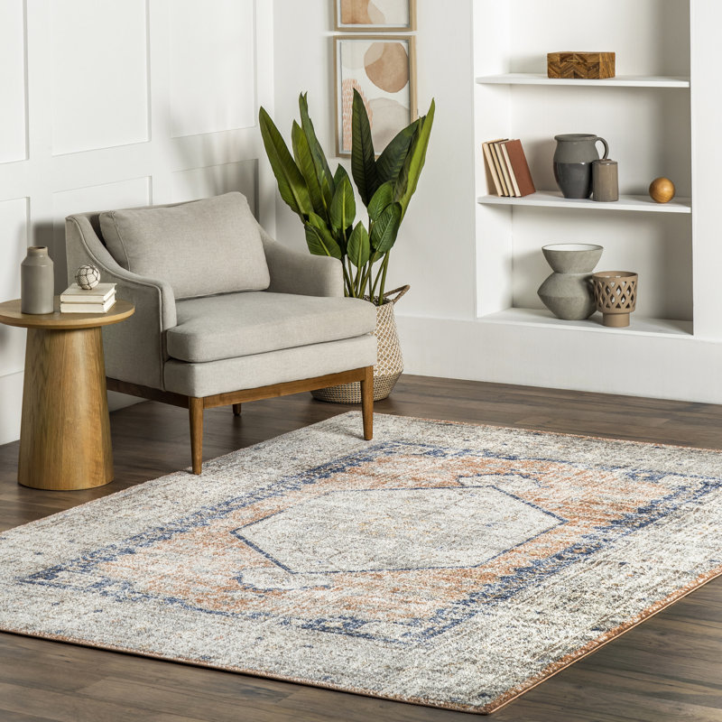 Tapis à motif de médaillon pour le salon, la chambre à coucher, la salle à manger et la cuisine Mattawa, pêche / beige