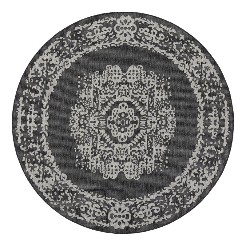 Cowart Oriental Charcoal Gray Area Rug, Round 7'10"