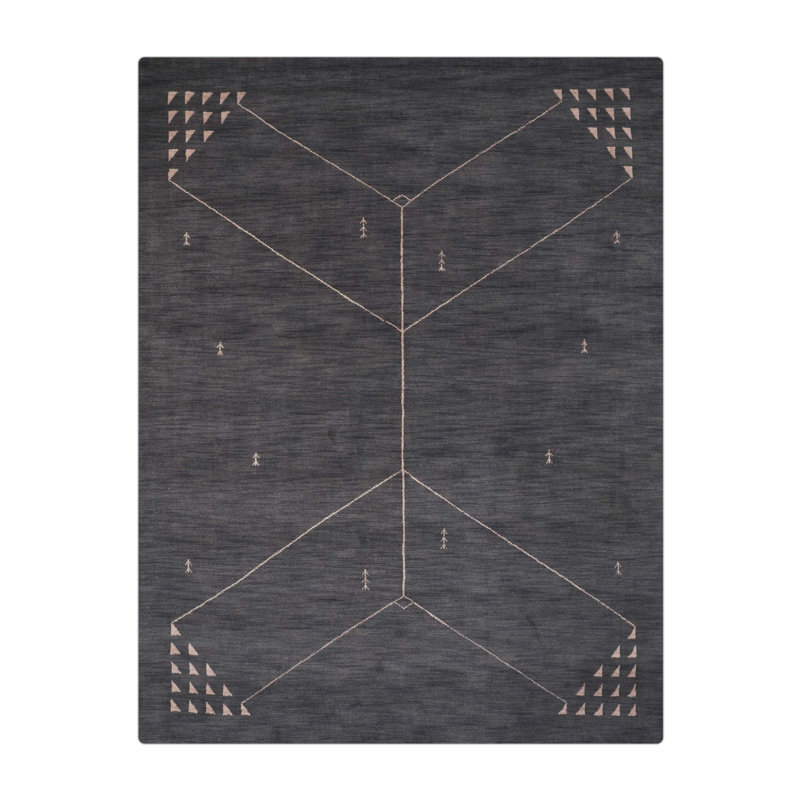 Tapis rectangulaires en laine nouée à la main - Rectangle | Gris anthracite | Tapis antidérapant fait à la main de conception géométrique et moderne à poils longs pour le salon