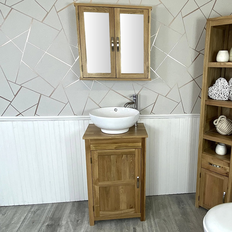 Martel 510mm Single Bathroom Vanity with Vessel Stone Basin, Oak