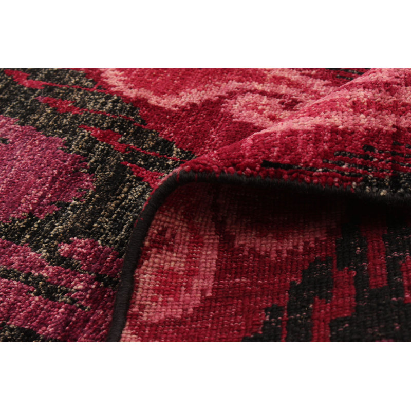Tapis rouge foncé en laine noué à la main de conception unique 4 pi 2 po x 6 pi Raadhiya