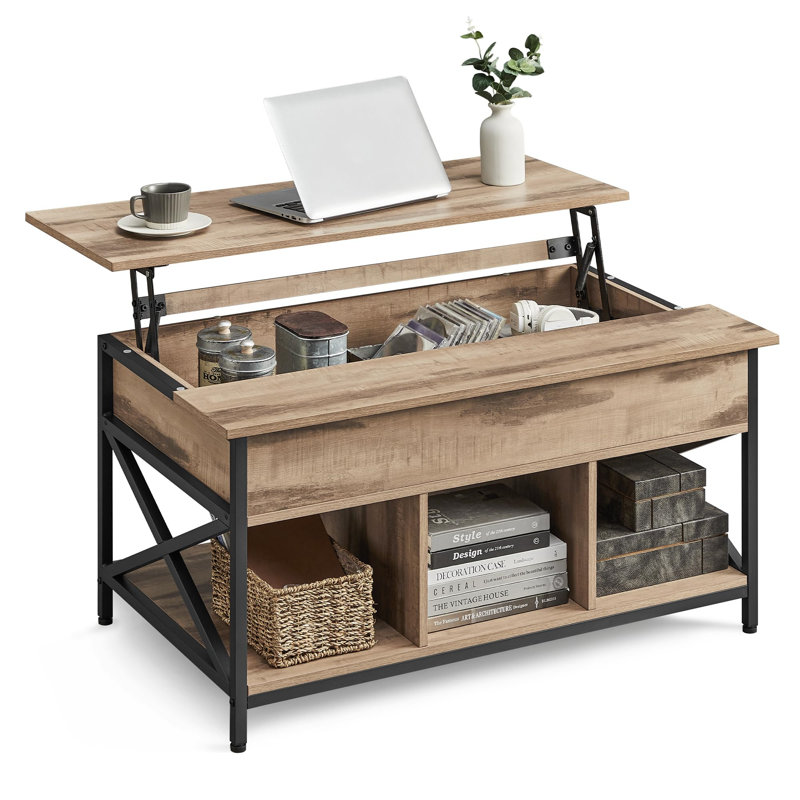Winigan Lift Top Coffee Table with Storage, 62cm H x 100cm L x 60cm W, Camel brown
