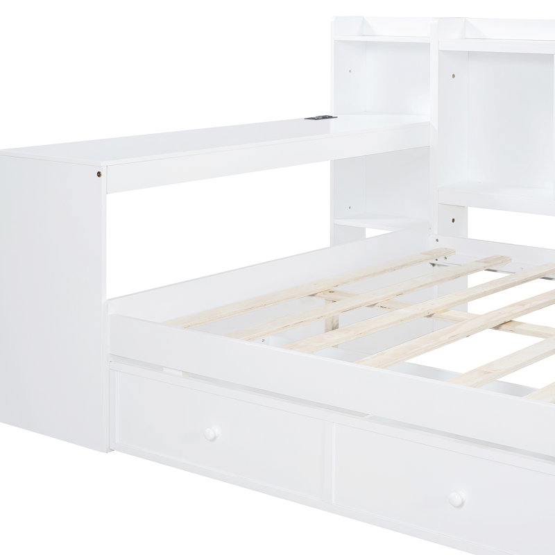 White Daybed With 3 Drawers And Extra Storage - Crafted From Pine Wood For A Bedroom Full Size Desk Pinewood Stylish Look