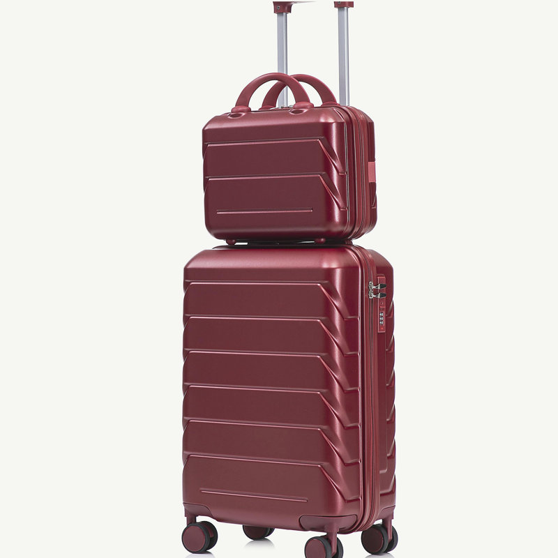 14 "/ 20" 2 pièces / ensemble dans un bagage à roulettes en ABS, avec serrure à combinaison, étui à cosmétiques 14 "(vin rouge)