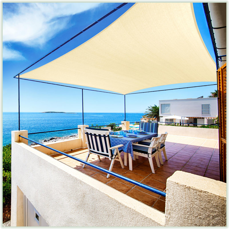 Beige 12' x 8' Rectangle HDPE Sun Shade Sail Canopy