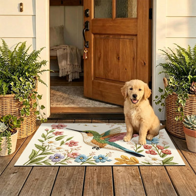  Tapis d'entrée antidérapant pour l'extérieur, 20 po x 32 po, colibri à broder