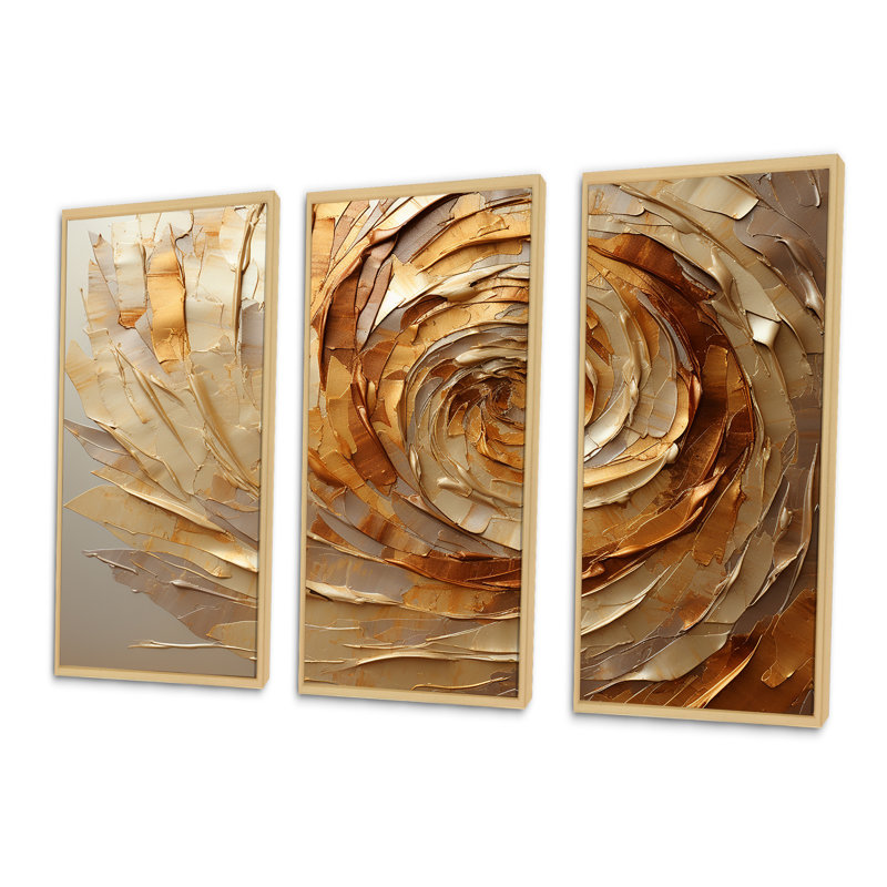 Brown Gilded Mocha Spiral - Abstract Spirals Canvas Wall Art Set, 28" H x 36" W x 1" D, Maple Floater Framed