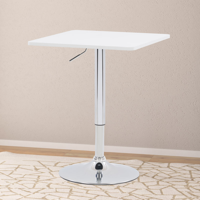 Anassi Square Metal Base Adjustable Dining Table, White, Silver