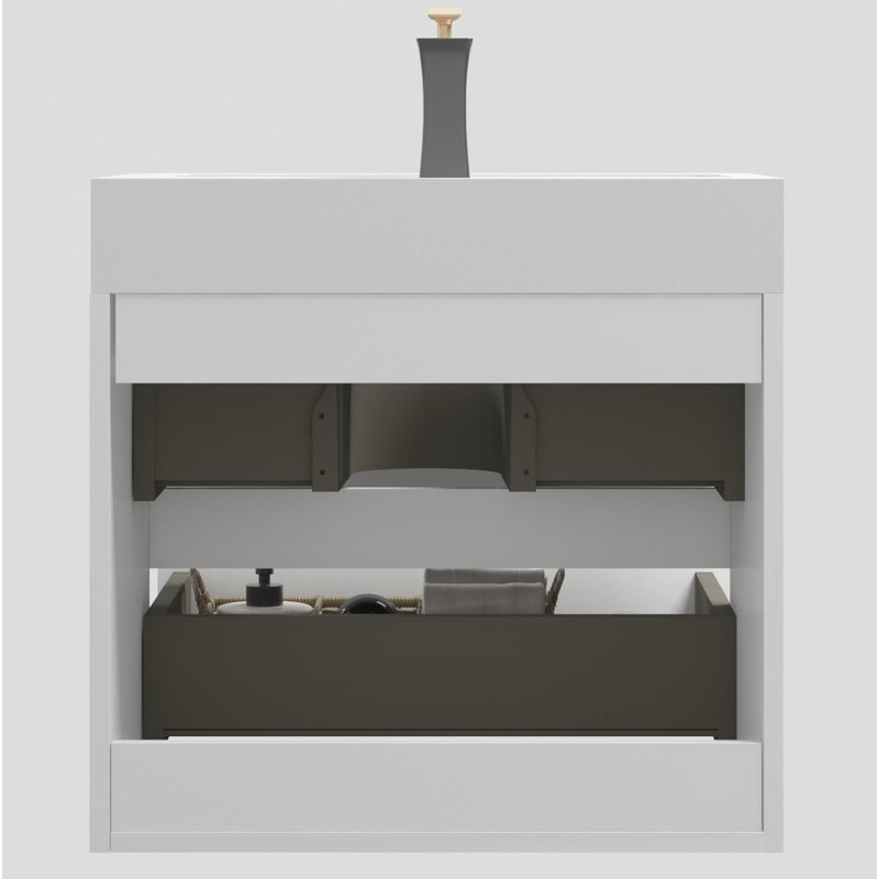 Meuble-lavabo moderne avec lavabo, Blanc, Blanc