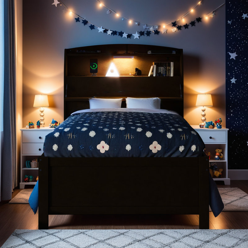 Wood Storage Platform Bed with LED Headboard, USB Charging Ports, Trundle Bed & Drawers, Twin, Black